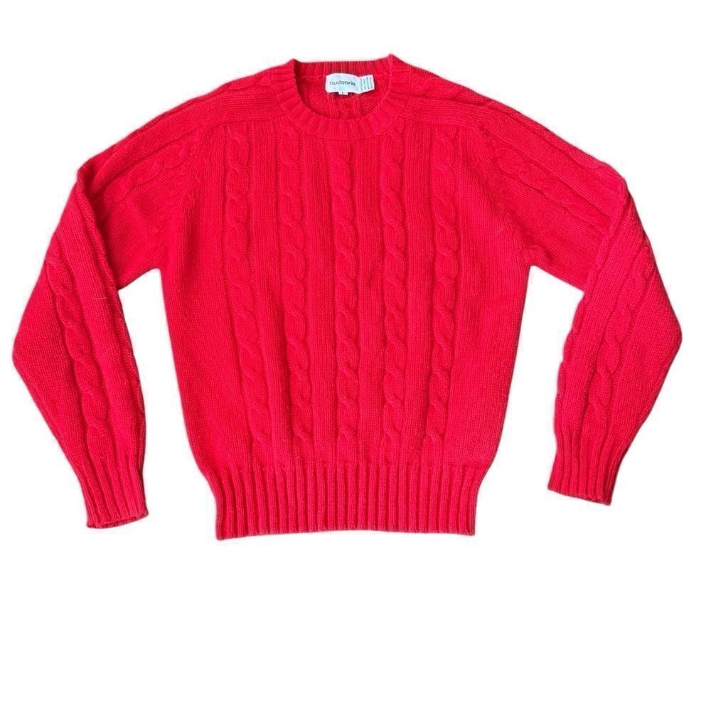 Hudson's Sweater Cable Knit Acrylic Red Vintage Large